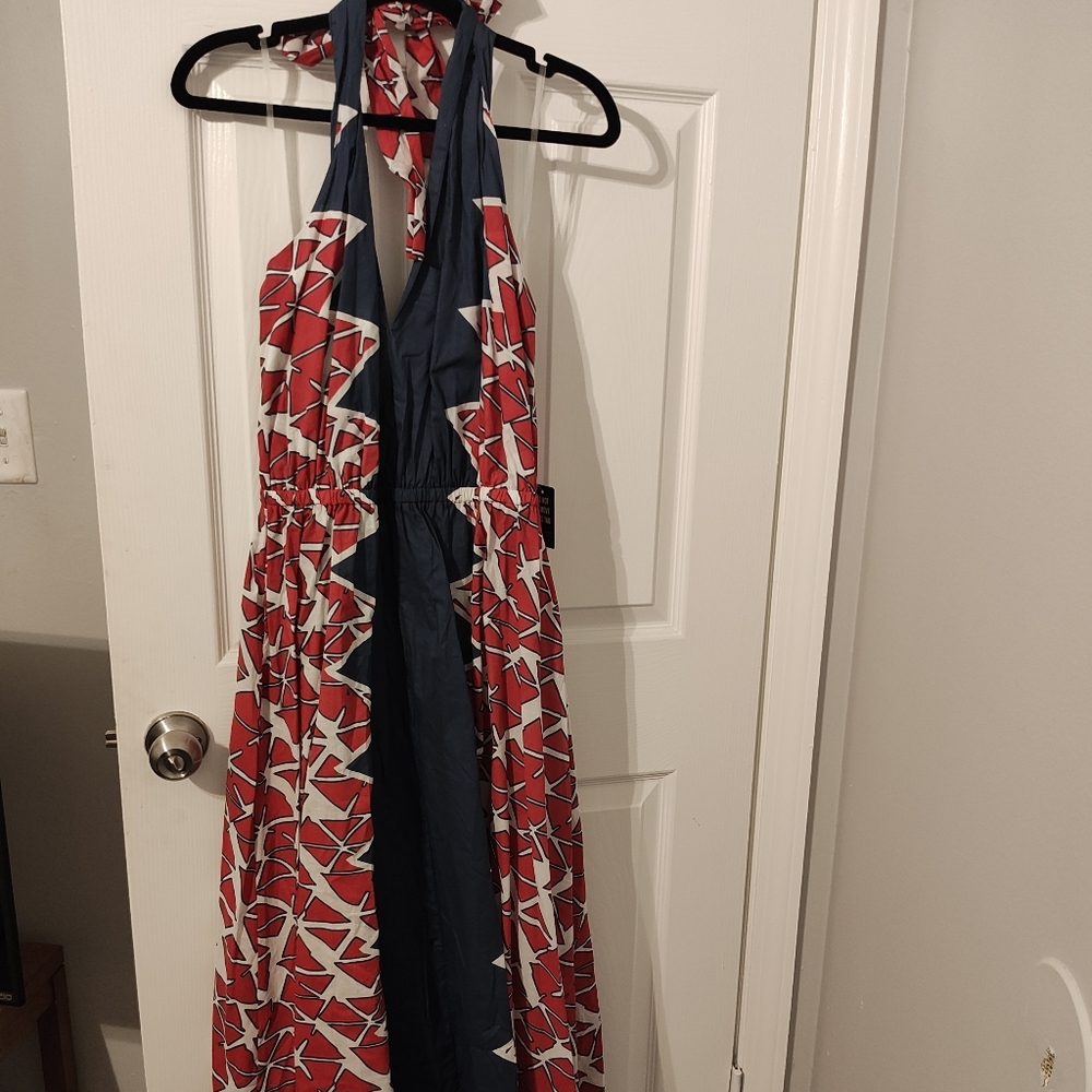 Ashley Stewart Red and Blue Backless Dress